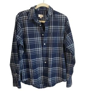 Club Monaco Navy Blue Plaid Button-Up Shirt. Slim Fit